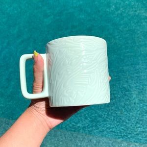 Starbucks 2022 Light Mint Textured Floral Ceramic Anniversary Spring Mug (14 oz)